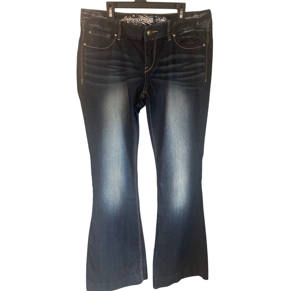 Express Stella Flare Jeans Womens Size 8 Low Rise Dark Wash Denim Stretch 29x31